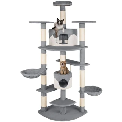 Immagine di TecTake Tiragraffi per gatti 204 cm sisal albero gatto gioco disponibile in diversi colori (Grigio/Bianco No. 402109)