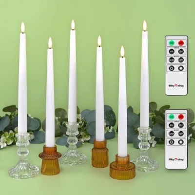 Immagine di Rhytsing Set di 6 Candele a Led bianche Coniche Telecomando e Batterie, Natale Decorazione Luminosa Uso Interno H 29 cm
