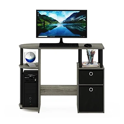 Immagine di Furinno JAYA Scrivania da studio per computer semplicistica con cassetti contenitori, Rovere Francese/Nero