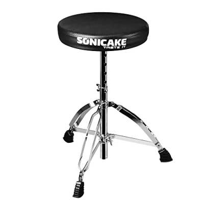 Immagine di SONICAKE sgabello per batteria regolabile in altezza pieghevole con sedile di tamburo imbottito antiscivolo nero