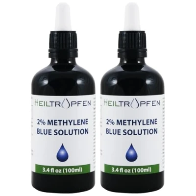 Immagine di 2x Alta concentrazione 2% Soluzione di blu metilene 100 ml Purezza ultra elevata USP Ingredienti grado farmaceutico Testato da terze parti Senza formaldeide Set due Heiltropfen®