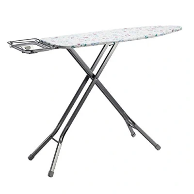 Immagine di Amazon Basics Asse da stiro con vano portaoggetti e poggiapiedi in ferro a forma di H, grande, 122 x 38 cm, Grigio, Floreale