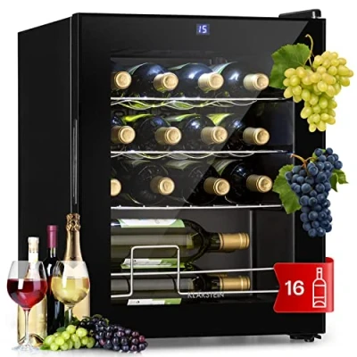 Immagine di KLARSTEIN Cantinetta Vino Design, Refrigerata a Zona Singola per Rosso, Bianco e Birra, Controlli Touch, Frigo Esterno/Interno, 5 18C, 42L, 16 Bottiglie