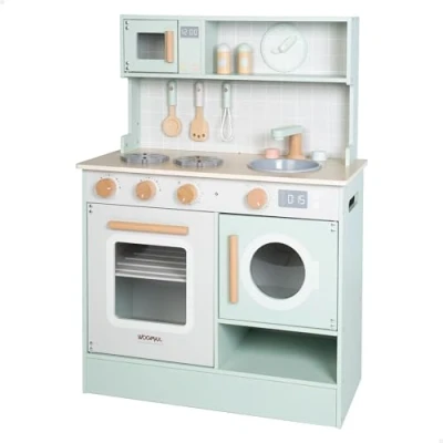 Immagine di WOOMAX Cucinetta in legno, Cucina giocattolo 60x30x85 cm, Lavello giocattolo, Lavatrice per bambini, cucine Giocattoli da cucina, Set 3 anni, 47217
