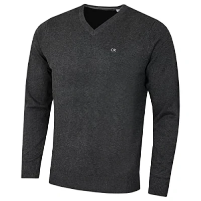 Immagine di Calvin Klein Maglione da uomo con scollo a V in cotone morbido, Carbone, M