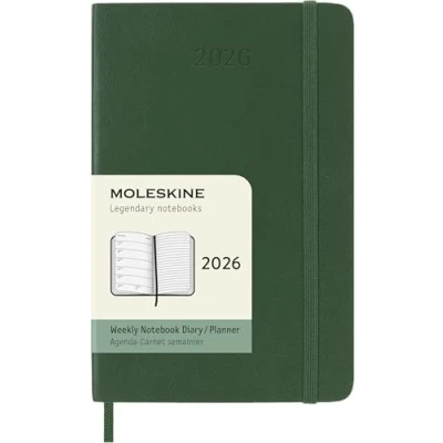 Immagine di Moleskine Weekly Planner, Agenda Settimanale 2026 12 Mesi Con Spazio Per Note, Copertina Morbida e Chiusura Elastica, Formato Pocket 9x14, Colore Verde