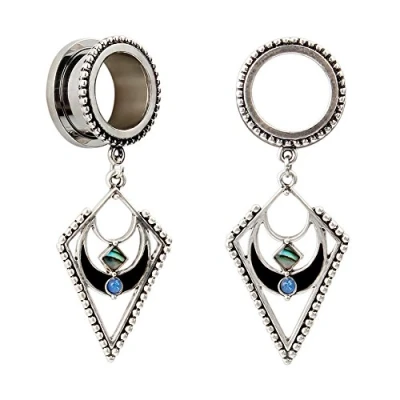 Immagine di KUBOOZ popolare Dangle ciondolo gioielli Opale in Acciaio inox Flare orecchio tappi tunnel calibri 6mm 20mm, inossidabile,