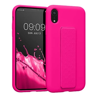 Immagine di kwmobile 1x Custodia Compatibile con Apple iPhone XR Cover Supporto Dita Back Case per Smartphone Protezione Gommata rosa shocking