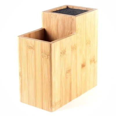 Immagine di Hanseküche Ceppo portacoltelli senza coltelli, in legno, su entrambi i lati, con inserto setole, supporto per coltelli bambù, coltello (quadrato dritto)