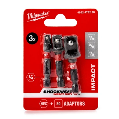 Immagine di MILWAUKEE 4932479228 Serie di inserti adattatori quadro 3 1/2, 1/4, 3/8 Acciaio per utensili