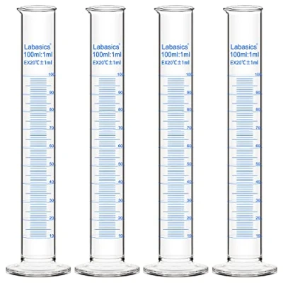 Immagine di Labasics Vetro Cilindro Graduato (4 Pacchi) 100 ml, Graduated Borosilicato di Misurazione