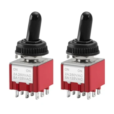 Immagine di Heschen Interruttore a levetta miniaturizzato, MTS 302, ON 3PDT 9 pin, 2A 250V, 6A 125V, con coperchio impermeabile, confezione da 2