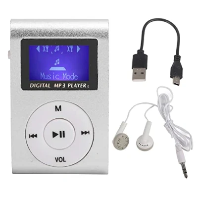 Immagine di Mini Lettore Musicale MP3, MP3 Sportivo Portatile con Clip Posteriore + Schermo LCD, Supporto per Schede di Memoria Fino a 32G,(Argento)