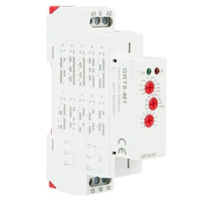Immagine di Relè a Tempo di Ritardo GRT8 M1, Temporizzatore Multifunzione, con 10 Funzioni, Montaggio su Guida DIN AC 220 V, Precisione Impostazione 10%