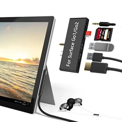 Immagine di Docking Station per Surface Go/Go 2/Go 3, Adattatore HDMI Hub USB C 6 in 2, 2 Porte 3.0 (5 Gbps), Jack Auricolari da 3,5 mm, Lettore di Schede SD/TF Go1/Go /Vai 3