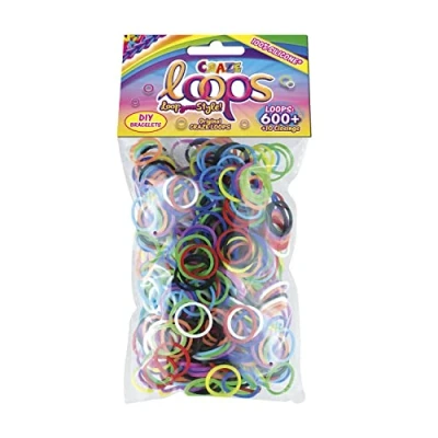 Immagine di Craze Loops 600 elastici per Braccialetti fai da te, borsa in alluminio con anelli, bracciali, collane, artigianato bambini, diversi colori 20753