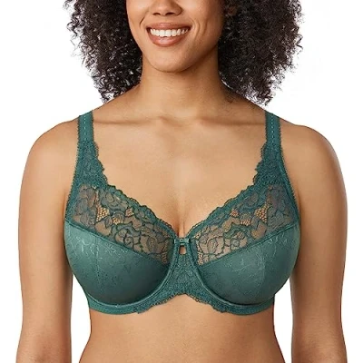 Immagine di DELIMIRA Reggiseno Donna Minimizer Taglie Forti in Pizzo con Ferretto Senza Mezzanotte Smeraldo 4D