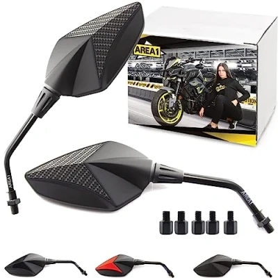 Immagine di Area1 Coppia di specchietti retrovisori alta qualità, omologati per M10 destra e sinistra, compatibile con MT03 MT07 MT09 MT10 MT125 Tracer XT 1200 Tenere FZ6 FZ8 FZ1 XJ6SP Vmax Xmax Nmax