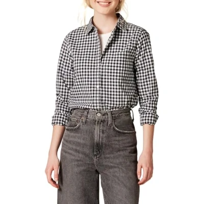 Immagine di Amazon Essentials Camicia in Popeline Button Down a Manica Lunga vestibilità Classica Donna, Nero Bianco Percalle, S