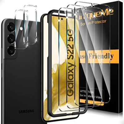 Immagine di UniqueMe 5 Pezzi Pellicola Protettiva per Samsung S22, 3 Vetro Temperato S22 e 2 Protezione Fotocamera, Durezza 9H, Resistente ai Graffi, Bubble Proof