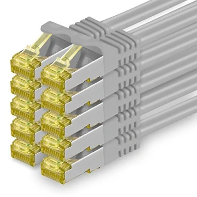 Immagine di 1aTTack.de Cavo di rete Ethernet Lan Cat.7 SFTP spina RJ45 Cat6a doppia schermatura 10000 Mbit/s compatibile con Cat5 Cat6 Cat8 per switch Router Modem Patchpanel Grigio 10 pezzi 1m