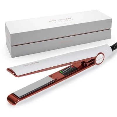 Immagine di CORIOLISS C1 Piastre per capelli le donne Piatti di titanio e curling fini Ferro professionale con controllo della temperatura White Copper Soft Touch