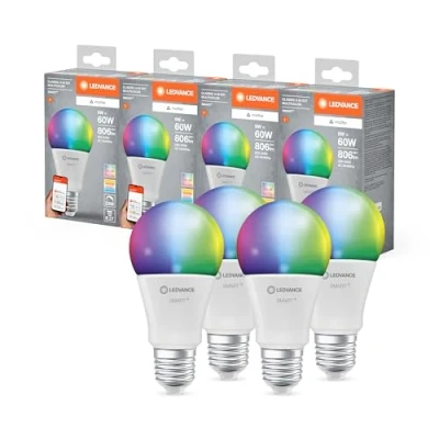 Immagine di Ledvance Lampada Led Smart+ Matter, Smerigliata, 9W, 806Lm, Forma a Goccia E27, Luce Colorata e Bianca, Compatibile con Google, Alexa, Apple, App o Controllo Vocale,20.000 Ore,Conf. Da 4