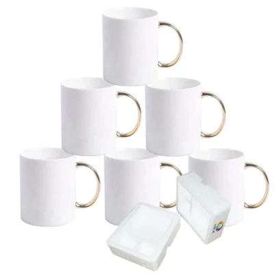 Immagine di MR.R 6 Set Grado AAA Sublimazione Vuoti Lavastoviglie Tazze da caffè in ceramica bianca con manici dorati Tazza classica 11 once per latte Tè Cola Acqua