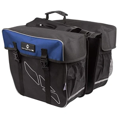 Immagine di M WAVE Rear Pannier Bag Amsterdam Double, Material: Polyester 600 D, Black/Blue, Size: Total Width approx. 50 Cm, Bags: 34 X 17 X30 Cm (Lxwxh), Large Main Compartment with Qr&#039;S