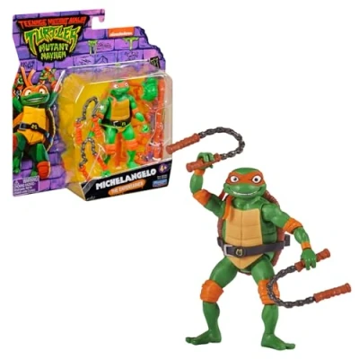 Immagine di Giochi Preziosi Michelangelo Tartarughe Ninja Caos Mutante, in versione Action Figure Base Articolata da 12 cm, Personaggio con Armi Combattimento, Per Bambini dai 4 anni