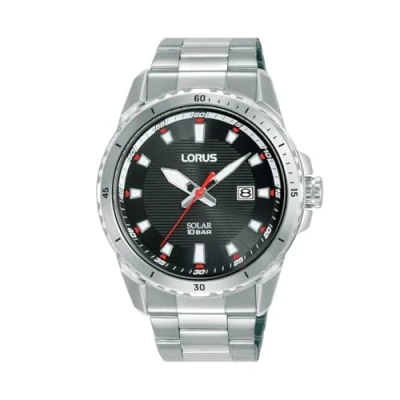 Immagine di Lorus Orologio analogico al quarzo da uomo con bracciale in acciaio inossidabile, Argento/Nero RX367AX9