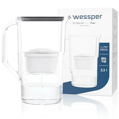 Immagine di Wessper Caraffa FIltrante 3,3 Litri, con Contatore a LED, Filtro Acqua FIltro, FIltri per Cartuccia di Carboni Attivi, Riduce il Calcare e Cloro, BPA Free Nero