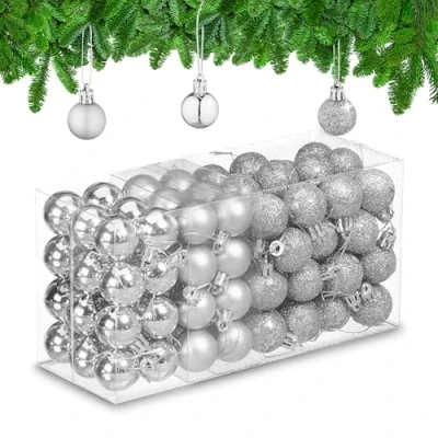 Immagine di Relaxdays Palline di Natale, Set da 96 Palle Opache, Lucide, Glitterate, HxD: 4x3 cm, Addobbi Albero Natalizi, Argentate