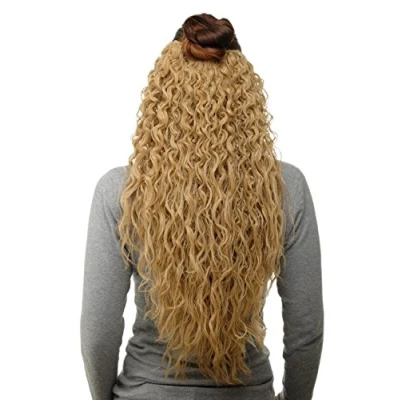 Immagine di WIG ME UP Toupet Clip nelle estensioni dei capelli 7 pezzi, Mezza Parrucca Ricci Fitti circa 70 cm lunghezza &amp; 25 larghezza Biondo oro H9311 24B