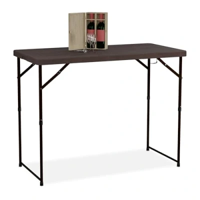 Immagine di Relaxdays Tavolo da Campeggio Pieghevole, HLP: 74x120x60 cm, in Plastica, Regolabile Altezza, 6 Persone, Marrone