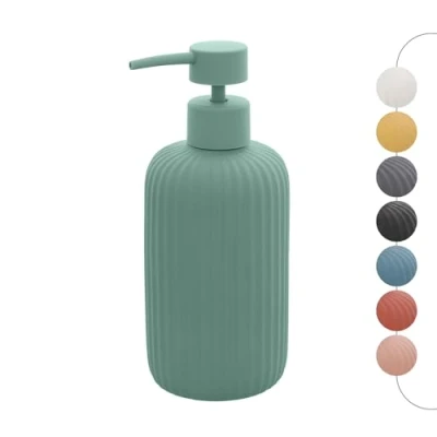 Immagine di Inbagno Dispenser Sapone Verde cannettato in Ceramica Soft Touch, Ricaricabile con erogatore Pump e capienza 330 ml, Spring