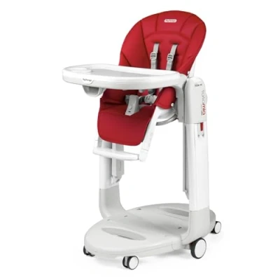Immagine di Peg Perego Tatamia follow me Seggiolone Pappa Neonati Multifunzione, Sdraietta, Dondolo, 6 ruote, Pieghevole per Bambini da 0 a 3 Anni (0 15 kg), Fragola