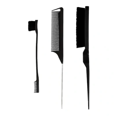 Immagine di 3 Pezzi Spazzola Capelli Kit, Doppio Bordo Pettine, Pettine a Coda Topo, Spazzole e Pettini per Bordi, in Setola Pettini, Stuzzicare, Casa, Parrucchieri(Nero)