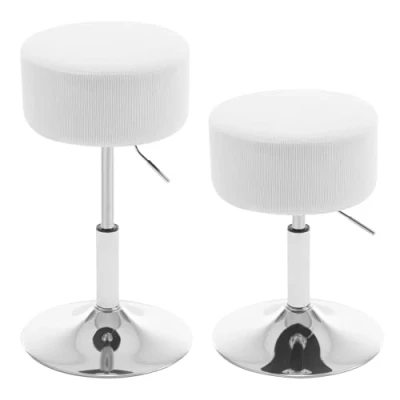 Immagine di WOLTU Set di 2 Sgabelli Bassi da Bar, Sgabello Regolabile in Altezza, Sedia Trucco, Girevole con Sedile Velluto a Coste, Base Metallo, per Salone, Massaggi, Bianco, BH409ws