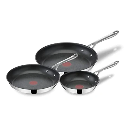 Immagine di Tefal E304S344 Set Jamie Oliver x 3 Padella, 20 24 28 cm, Inossidabile, Acciaio e Nero