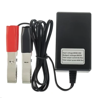 Immagine di HUAREW Convertitore DC con batteria a coccodrillo, adattatore di ricarica per moto, 4 porte USB multiporta 12 V/24 V 5 V, QC3.0, adatto iPhone, iPad, Android e tablet caricabatterie
