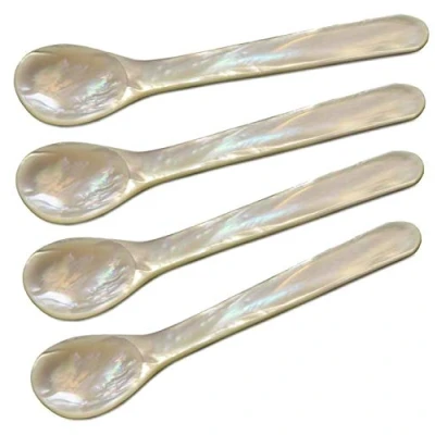 Immagine di Edzard Set di 4 cucchiaini in madreperla per uova, vera mare (non perle coltivate). Lavorazione a mano, angoli arrotondati, lunghezza circa 12 cm