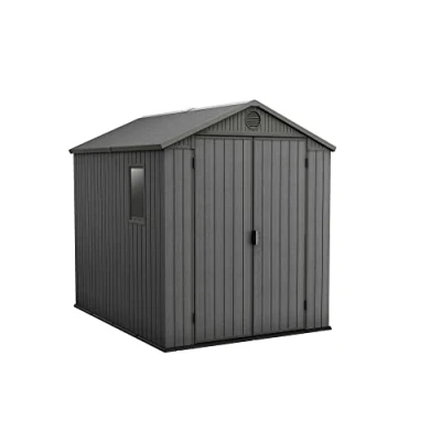 Immagine di Keter Darwin Capanno da giardino a doppia porta, 1,8 x 2,4 m, effetto legno Evotech+, non sbiadisce, resistente alle intemperie, sicuro e sicuro, nessuna manutenzione