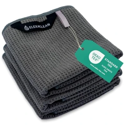 Immagine di ELEXACLEAN Strofinacci (set da 3, 68 x 42 cm, antracite/grigio scuro) in morbida microfibra, asciugamani per la cucina
