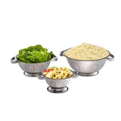 Immagine di Relaxdays Scolapasta, Set da 3 pz, Ø 15 cm, 20 cm &amp; 25 Acciaio, Antiruggine, con Manici, Colapasta, Argento