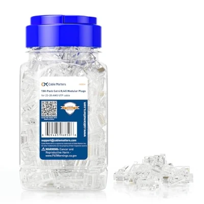 Immagine di Cable Matters Confezione da 100 Cat 6, connettori modulari RJ45 Cat6 per Cavo UTP unifilare o Intrecciato