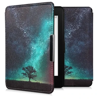 Immagine di kwmobile Custodia eReader Compatibile con Amazon Kindle Paperwhite Cover eBook Reader Flip Case blu/grigio/nero Natura e spazio