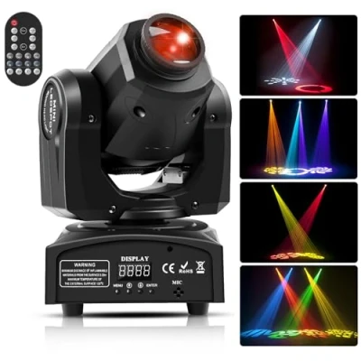 Immagine di Lyre Led, UKing 50W Testa Mobile con Telecomando DMX 512 Illuminazione da discoteca DJ Luce 8 Gobos Colori Sono/Auto/Master Slavo/Stroboscopio per Serata Festa KTV Bar Club