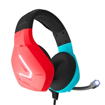 Immagine di Orzly Cuffie da gioco microfono compatibili per Nintendo Switch OLED e Lite Joycon Color Match con a luce LED telecomando Hornet RXH 20 Tanami Edition
