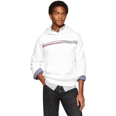 Immagine di Tommy Hilfiger Chest Stripe Hoody Felpa con cappuccio, Uomo, Taglia: XS, White